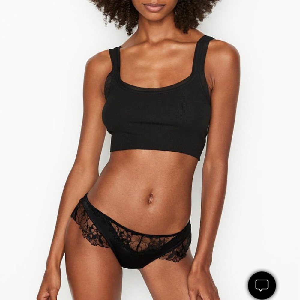 BNWT Victoria’s Secret M Very Sexy Lace Trim Strappy Thong Panty Black